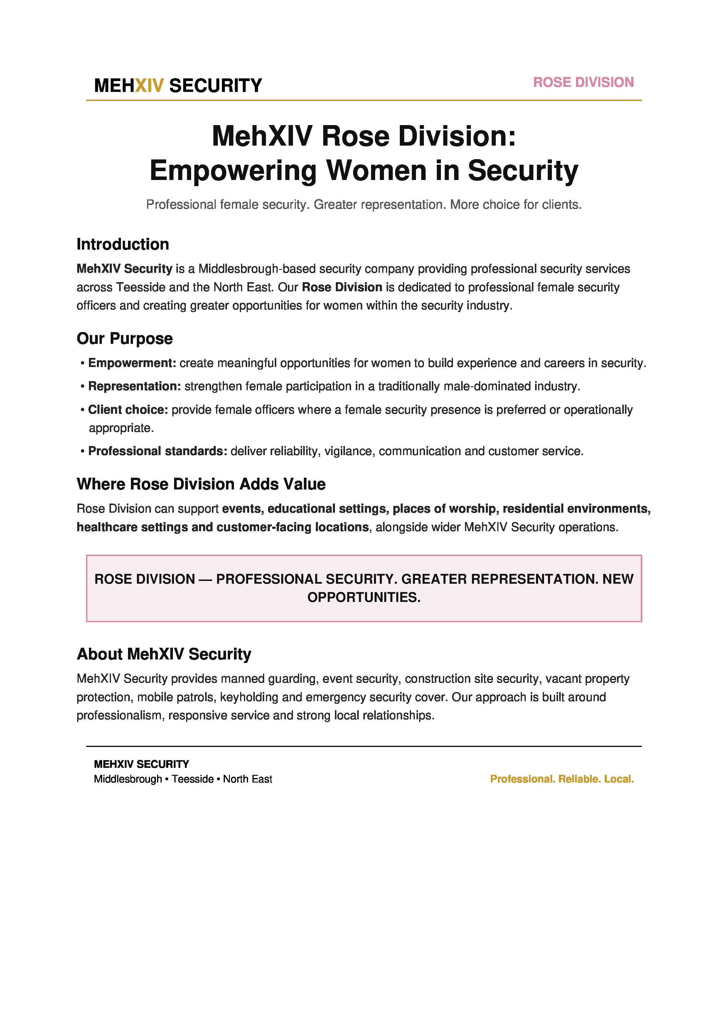 Mehxiv Rose Division: Empowering Women in the Security Industry